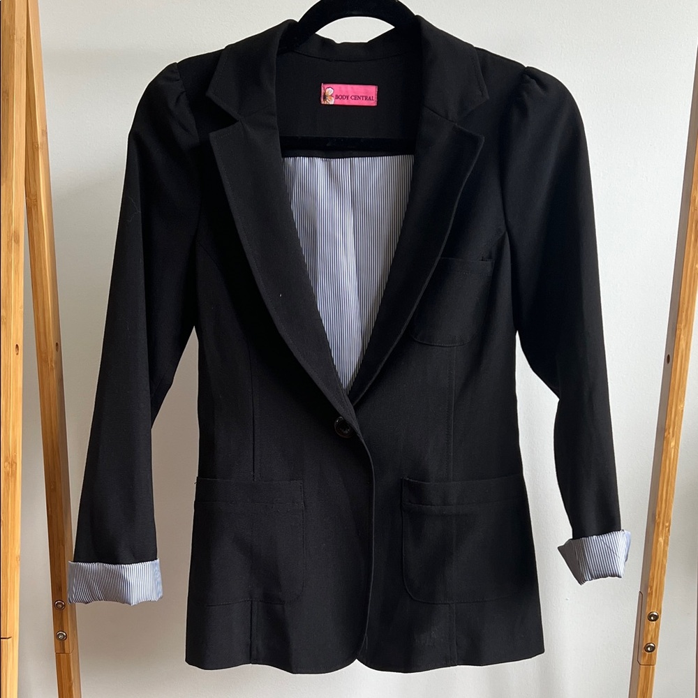 Body Central Black Blazer with Striped Lining